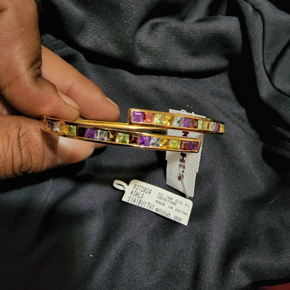 18k on SS multi colored gemstone bracelet - Picture 4 of 4